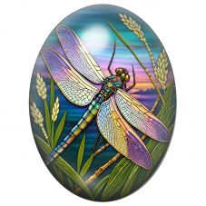 Cabochon en Verre Illustré Libellule Vitrail parmi les Épis de Blé 13x18, 18x25 ou 30x40mm pour la Création de Bijoux Fantaisie 