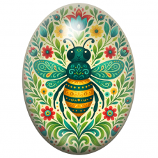 Cabochon en Verre Illustré Abeille Folk aux Fleurs Multicolores 13x18, 18x25 ou 30x40mm pour la Création de Bijoux Fantaisie - D