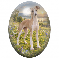 Cabochon en Verre Illustré Lévrier dans une Prairie au Soleil Couchant 13x18, 18x25 ou 30x40mm pour la Création de Bijoux Fantai