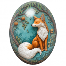 Cabochon en Verre Illustré Renard Endormi dans un Écrin Végétal 13x18, 18x25 ou 30x40mm pour la Création de Bijoux Fantaisie - D