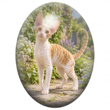 Cabochon en Verre Illustré Chat Cornish Rex au Jardin 13x18, 18x25 ou 30x40mm pour la Création de Bijoux Fantaisie - DIY