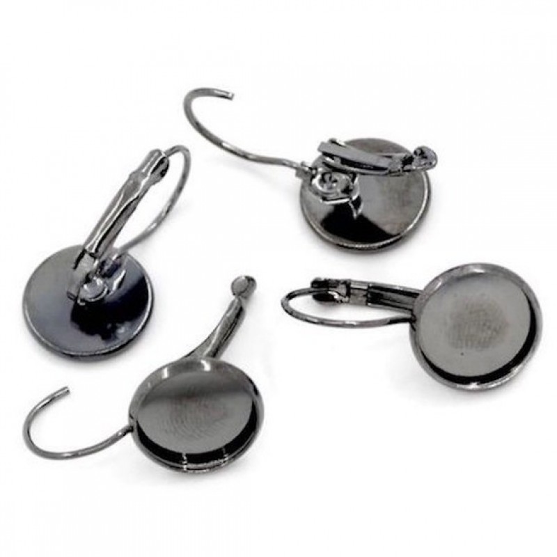 1 Paire de Supports Boucles d’Oreilles Dormeuses Gunmétal pour Cabochon 12mm