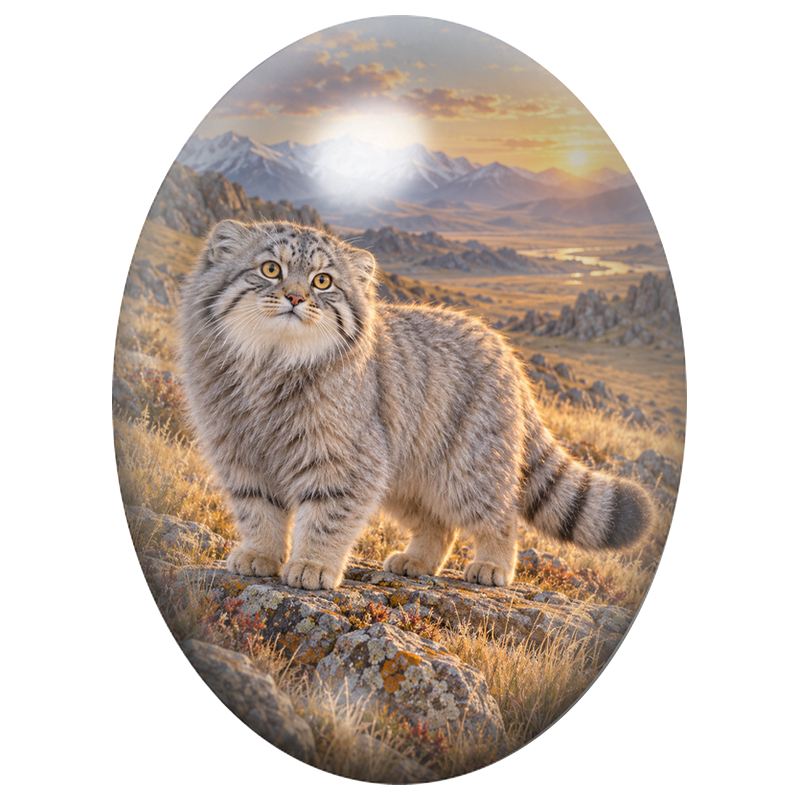 Cabochon en Verre Illustré Chat de Pallas sur les Hauts Plateaux 13x18, 18x25 ou 30x40mm