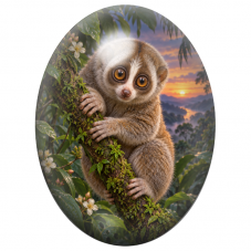 Cabochon en Verre Illustré Loris Paresseux au Coucher du Soleil 13x18, 18x25 ou 30x40mm pour la Création de Bijoux Fantaisie - D