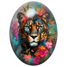 Cabochon en Verre Illustré Tigre Aquarelle aux Fleurs Tropicales 13x18, 18x25 ou 30x40mm pour la Création de Bijoux Fantaisie - 
