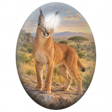 Cabochon en Verre Illustré Caracal dans la Savane Dorée 13x18, 18x25 ou 30x40mm pour la Création de Bijoux Fantaisie - DIY