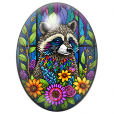 Cabochon en Verre Illustré Raton Laveur Vitrail aux Fleurs Colorées 13x18, 18x25 ou 30x40mm pour la Création de Bijoux Fantaisie