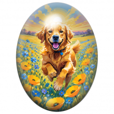 Cabochon en Verre Illustré Golden Retriever Courant dans les Fleurs 13x18, 18x25 ou 30x40mm pour la Création de Bijoux Fantaisie