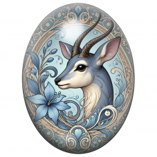 Cabochon en Verre Illustré Gazelle aux Fleurs Bleues Art Nouveau 13x18, 18x25 ou 30x40mm pour la Création de Bijoux Fantaisie - 