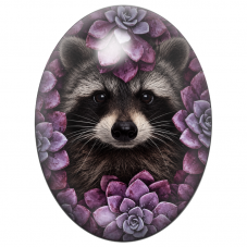 Cabochon en Verre Illustré Raton Laveur aux Succulentes Violettes 13x18, 18x25 ou 30x40mm pour la Création de Bijoux Fantaisie -