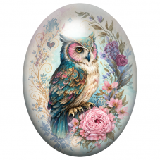 Cabochon en Verre Illustré Hibou Bohème aux Fleurs Pastel 13x18, 18x25 ou 30x40mm pour la Création de Bijoux Fantaisie - DIY