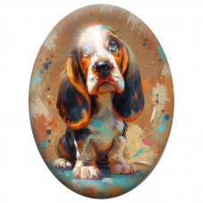 Cabochon en Verre Illustré Basset Hound Aquarelle aux Tons Orangés 13x18, 18x25 ou 30x40mm pour la Création de Bijoux Fantaisie 