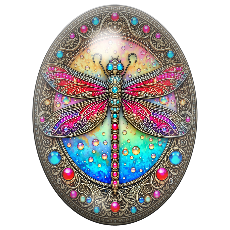 Cabochon en Verre Illustré Libellule Bijou Rose et Turquoise 13x18, 18x25 ou 30x40mm