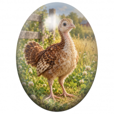 Cabochon en Verre Illustré Jeune Dindon dans une Prairie 13x18, 18x25 ou 30x40mm pour la Création de Bijoux Fantaisie - DIY