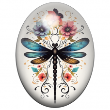 Cabochon en Verre Illustré Libellule Bleue aux Fleurs Bohèmes 13x18, 18x25 ou 30x40mm pour la Création de Bijoux Fantaisie - DIY