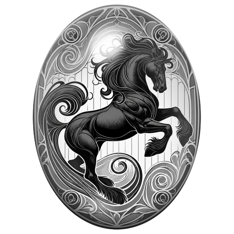 Cabochon en Verre Illustré Cheval Noir Art Nouveau 13x18, 18x25 ou 30x40mm