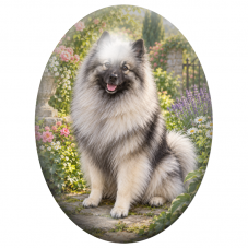 Cabochon en Verre Illustré Spitz-Loup dans un Jardin Fleuri 13x18, 18x25 ou 30x40mm pour la Création de Bijoux Fantaisie - DIY