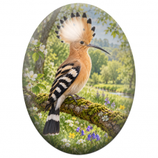 Cabochon en Verre Illustré Huppe Fasciée sur une Branche Fleurie 13x18, 18x25 ou 30x40mm pour la Création de Bijoux Fantaisie - 