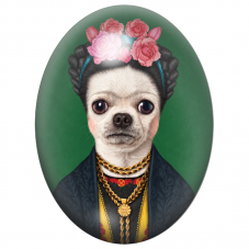 Cabochon en Verre Illustré Chihuahua en Frida Kahlo 13x18, 18x25 ou 30x40mm pour la Création de Bijoux Fantaisie - DIY