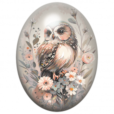 Cabochon en Verre Illustré Chouette Aquarelle aux Fleurs Poudrées 13x18, 18x25 ou 30x40mm pour la Création de Bijoux Fantaisie -