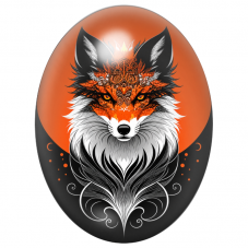 Cabochon en Verre Illustré Renard Ornemental Orange et Noir 13x18, 18x25 ou 30x40mm pour la Création de Bijoux Fantaisie - DIY