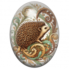 Cabochon en Verre Illustré Hérisson aux Arabesques Végétales 13x18, 18x25 ou 30x40mm pour la Création de Bijoux Fantaisie - DIY