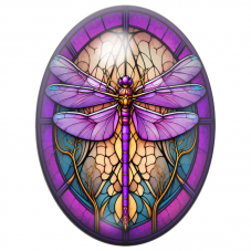 Cabochon en Verre Illustré Libellule Vitrail Violette et Or 13x18, 18x25 ou 30x40mm pour la Création de Bijoux Fantaisie - DIY