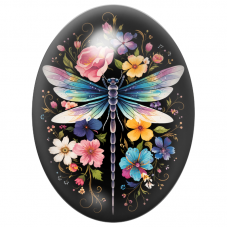Cabochon en Verre Illustré Libellule Irisée au Jardin Multicolore 13x18, 18x25 ou 30x40mm pour la Création de Bijoux Fantaisie -