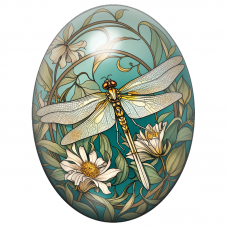 Cabochon en Verre Illustré Libellule Art Nouveau aux Fleurs Blanches 13x18, 18x25 ou 30x40mm pour la Création de Bijoux Fantaisi