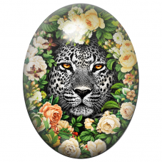 Cabochon en Verre Illustré Léopard Noir et Blanc aux Roses Dorées 13x18, 18x25 ou 30x40mm pour la Création de Bijoux Fantaisie -