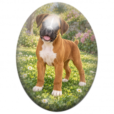 Cabochon en Verre Illustré Chiot Boxer dans les Marguerites 13x18, 18x25 ou 30x40mm pour la Création de Bijoux Fantaisie - DIY