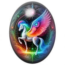 Cabochon en Verre Illustré Pégase Arc-en-Ciel dans la Galaxie 13x18, 18x25 ou 30x40mm pour la Création de Bijoux Fantaisie - DIY