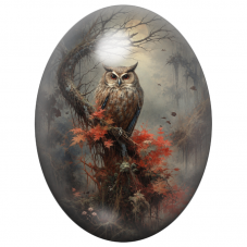 Cabochon en Verre Illustré Hibou dans la Forêt sous la Lune 13x18, 18x25 ou 30x40mm pour la Création de Bijoux Fantaisie - DIY
