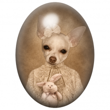 Cabochon en Verre Illustré Chihuahua Vintage à la Peluche Lapin 13x18, 18x25 ou 30x40mm pour la Création de Bijoux Fantaisie - D