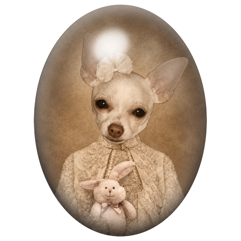 Cabochon en Verre Illustré Chihuahua Vintage à la Peluche Lapin 13x18, 18x25 ou 30x40mm