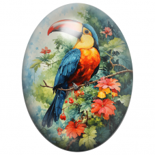 Cabochon en Verre Illustré Toucan Aquarelle parmi les Fleurs Tropicales 13x18, 18x25 ou 30x40mm pour la Création de Bijoux Fanta