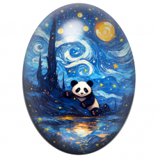 Cabochon en Verre Illustré Panda dans une Nuit Étoilée 13x18, 18x25 ou 30x40mm pour la Création de Bijoux Fantaisie - DIY
