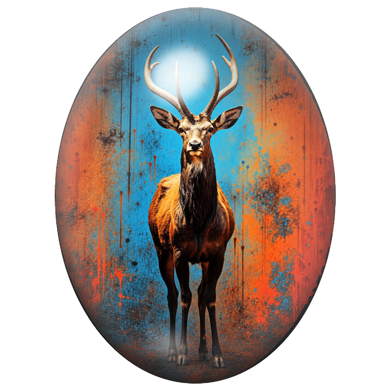 Cabochon en Verre Illustré Cerf Street Art Bleu et Orange 13x18, 18x25 ou 30x40mm