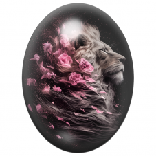 Cabochon en Verre Illustré Lion Noir et Blanc aux Roses Roses 13x18, 18x25 ou 30x40mm pour la Création de Bijoux Fantaisie - DIY