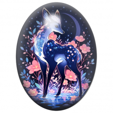 Cabochon en Verre Illustré Gazelle Céleste aux Fleurs Roses 13x18, 18x25 ou 30x40mm pour la Création de Bijoux Fantaisie - DIY