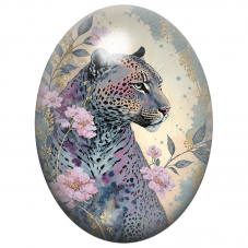Cabochon en Verre Illustré Léopard Aquarelle aux Fleurs de Cerisier 13x18, 18x25 ou 30x40mm pour la Création de Bijoux Fantaisie