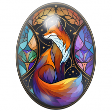 Cabochon en Verre Illustré Renard Vitrail aux Couleurs du Crépuscule 13x18, 18x25 ou 30x40mm pour la Création de Bijoux Fantaisi