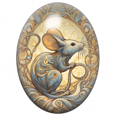 Cabochon en Verre Illustré Souris aux Arabesques Bleues et Dorées 13x18, 18x25 ou 30x40mm pour la Création de Bijoux Fantaisie -