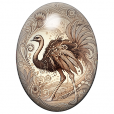 Cabochon en Verre Illustré Autruche aux Plumes Ornementales 13x18, 18x25 ou 30x40mm pour la Création de Bijoux Fantaisie - DIY