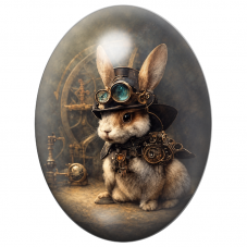 Cabochon en Verre Illustré Lapin Steampunk aux Lunettes Bleues 13x18, 18x25 ou 30x40mm pour la Création de Bijoux Fantaisie - DI