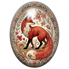 Cabochon en Verre Illustré Renard Art Nouveau aux Fleurs Rouges 13x18, 18x25 ou 30x40mm pour la Création de Bijoux Fantaisie - D