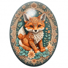 Cabochon en Verre Illustré Renard aux Ornements Fleuris Turquoise 13x18, 18x25 ou 30x40mm pour la Création de Bijoux Fantaisie -