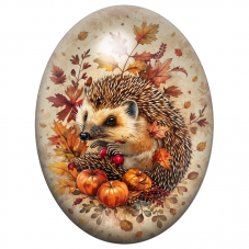 Cabochon en Verre Illustré Hérisson aux Pommes et Citrouilles d’Automne 13x18, 18x25 ou 30x40mm pour la Création de Bijoux Fanta