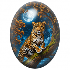 Cabochon en Verre Illustré Jaguar sous la Lune Bleue 13x18, 18x25 ou 30x40mm pour la Création de Bijoux Fantaisie - DIY