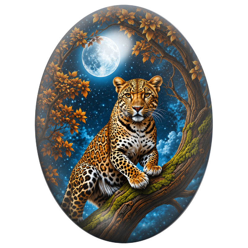 Cabochon en Verre Illustré Jaguar sous la Lune Bleue 13x18, 18x25 ou 30x40mm